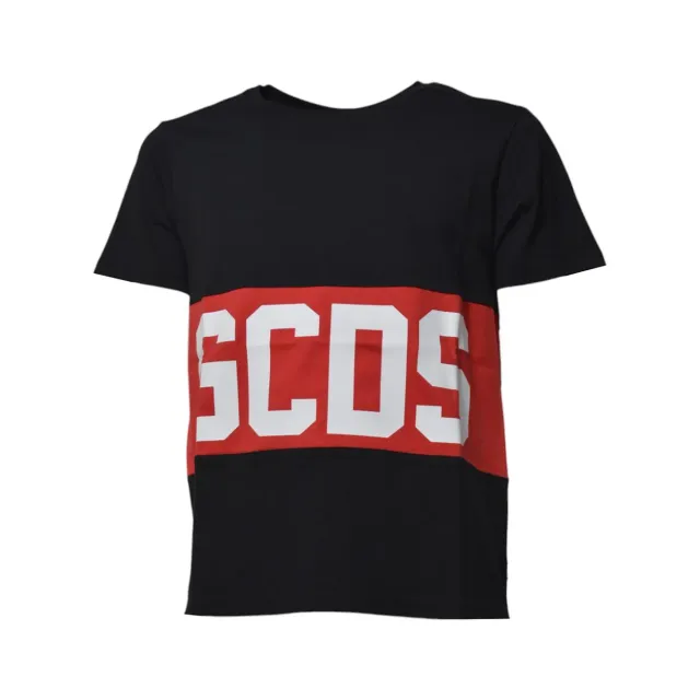 GCDS B1XM2314JA3 t-shirt nera logo banda cotone