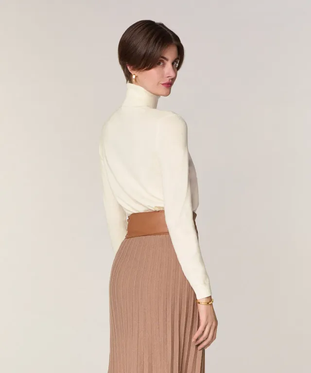 Rodier Maglione Dolcevita Lana Merino Bianco Ecru Collo Alto