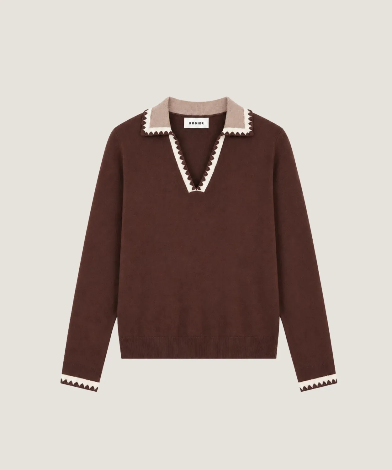 Rodier Maglione Polo Donna Maglia Fine Marrone