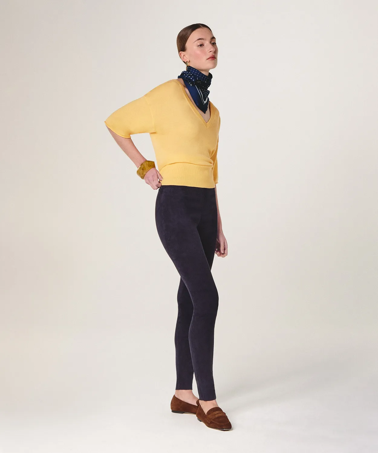 Rodier leggings agnello scamosciato blu navy