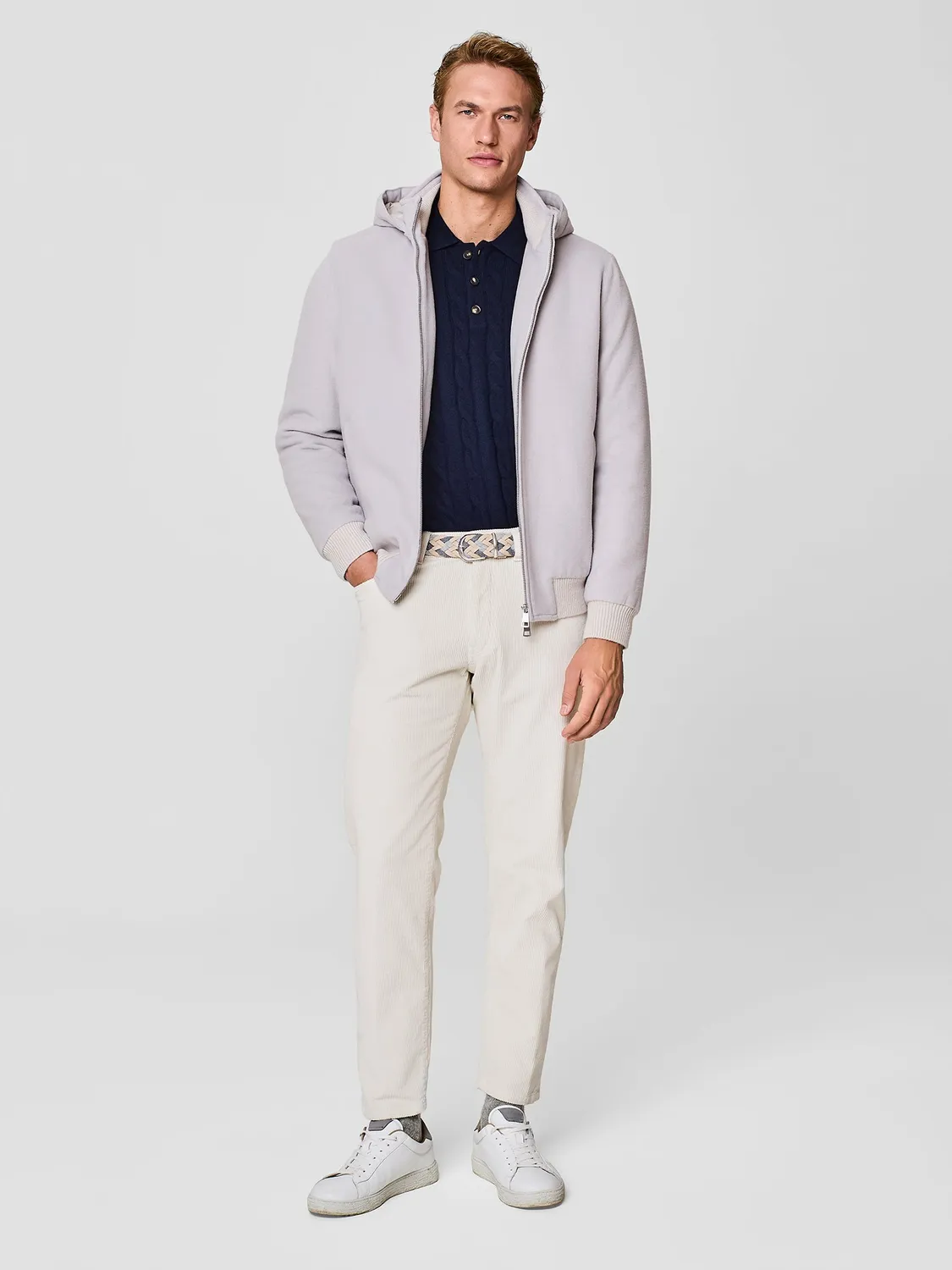 Paul Taylor Bomber Giubbino Stone Velour Lana Cappuccio