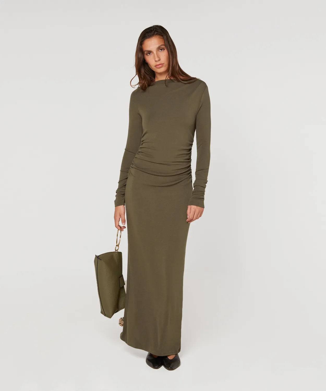Rodier Abito Lungo Drappeggiato vestito kaki