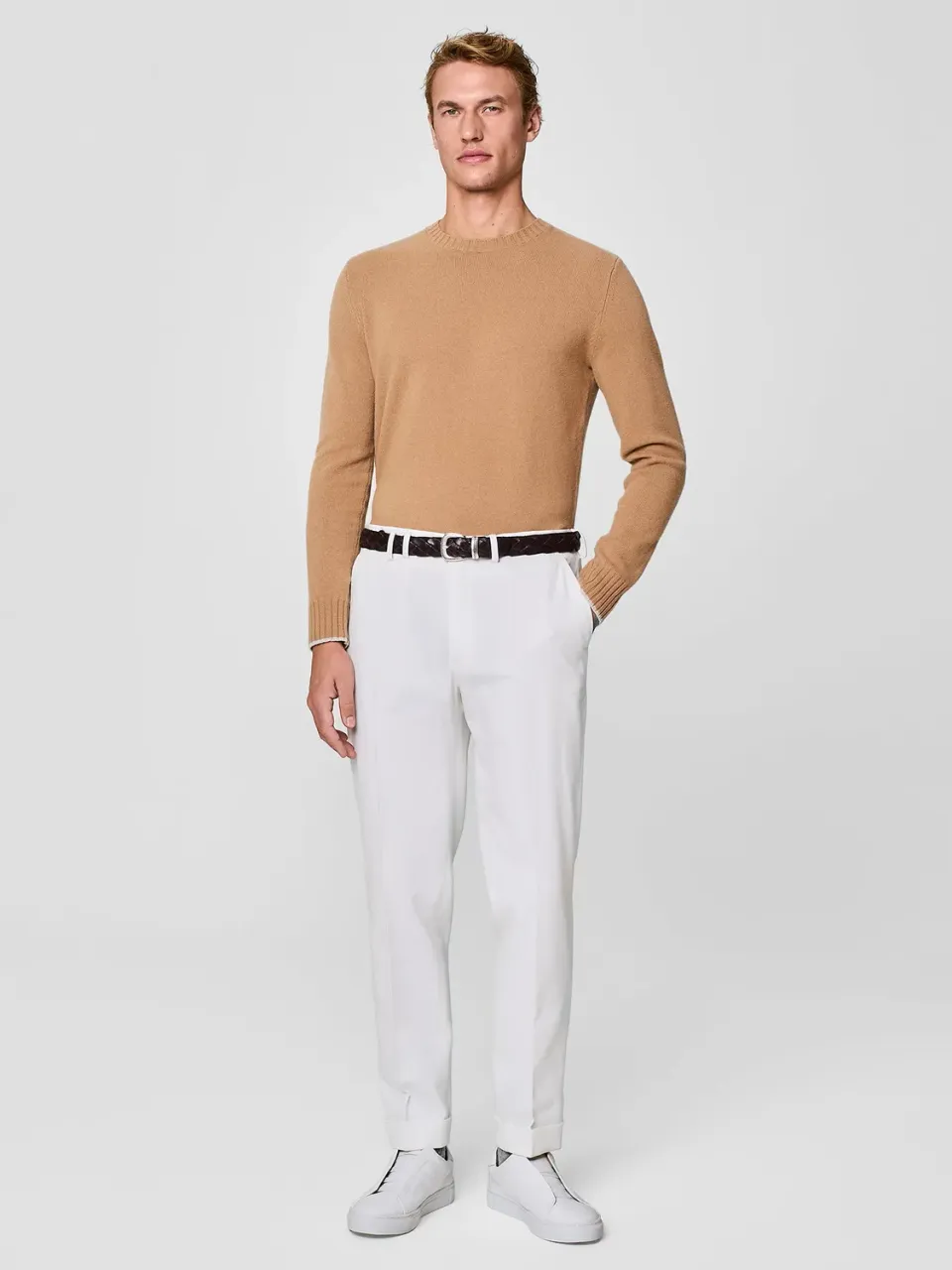 Paul Taylor pantalone wide fit bianco cotone sartoriale