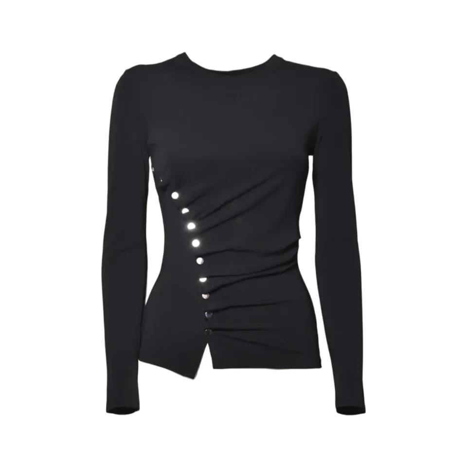 Rabanne 24AJTO708VI0386 top nero maniche lunghe viscosa