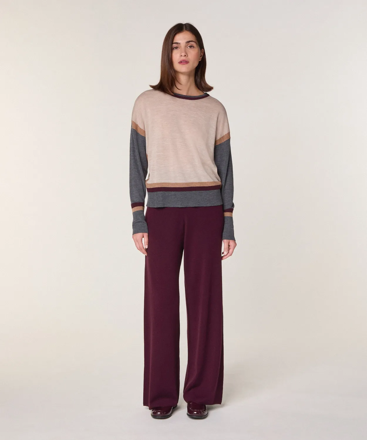 Rodier Maglia Girocollo Color Block Merino Bianco Ecru