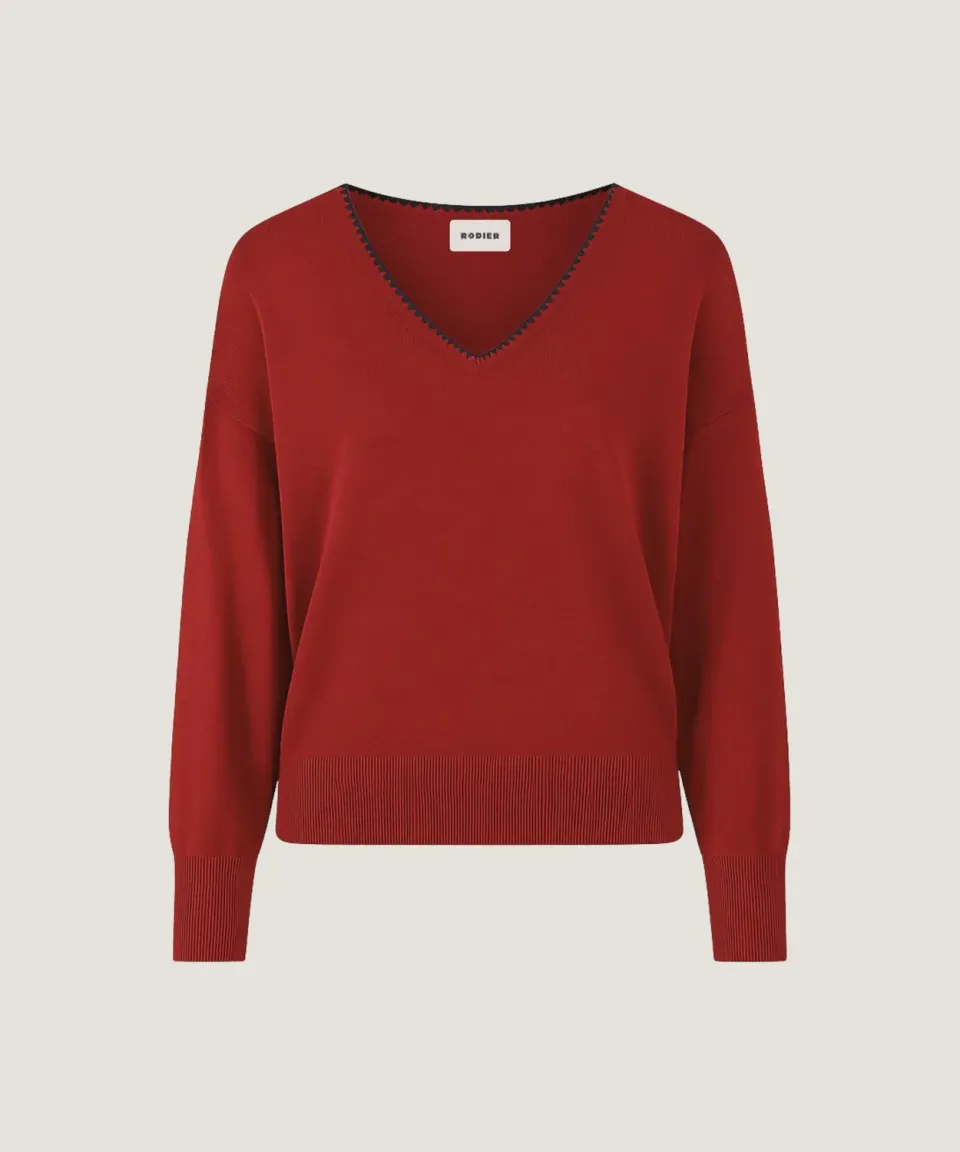Rodier Maglione Scollo a V Maglia Fine Brique Ampio