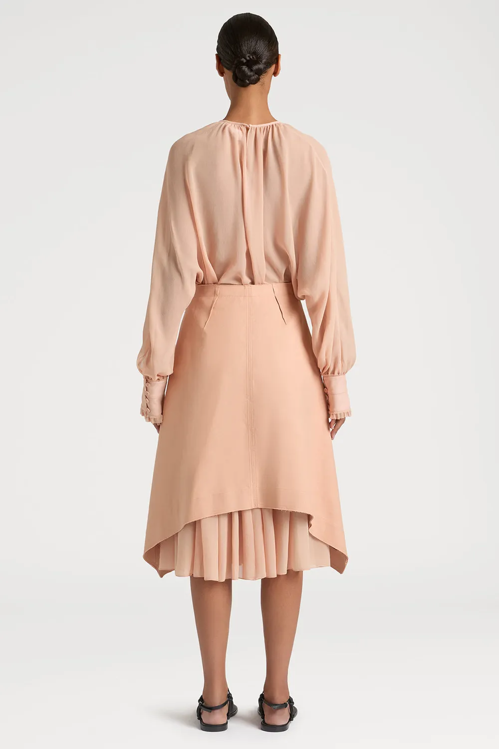PORTS 1961 Blush Aura blusa nude georgette con volant