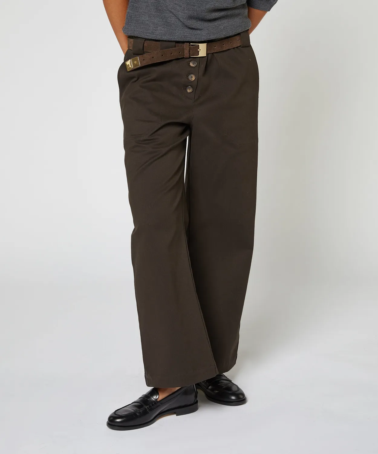 Rodier pantaloni larghi cotone vita alta marrone