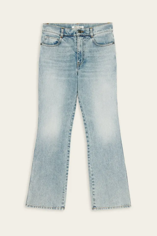 PORTS Washed Denim Flare jeans indaco zampa cropped