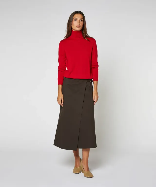 Rodier Maglione Dolcevita Lana Merino Rosso Invernale