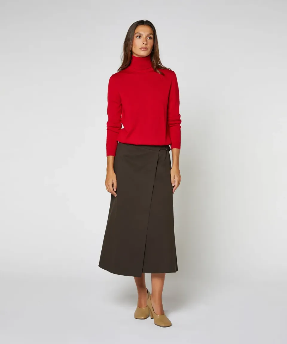 Rodier Maglione Dolcevita Lana Merino Rosso Invernale