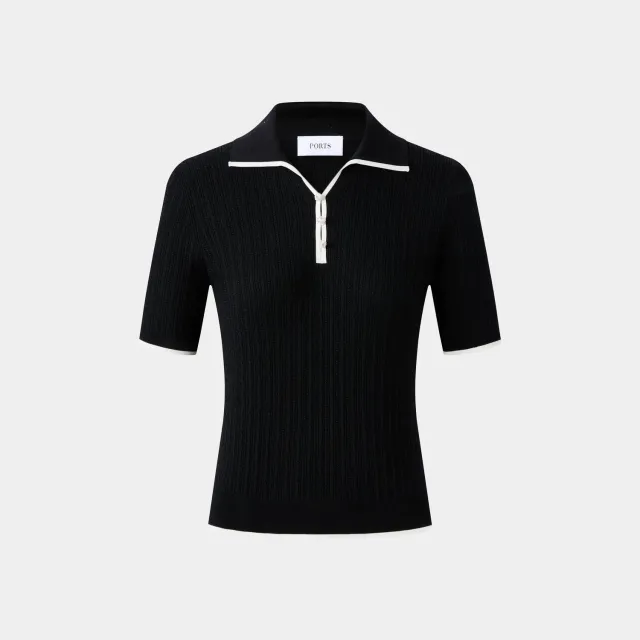 Ports 1961 Contrast Polo maglia nera con bordi