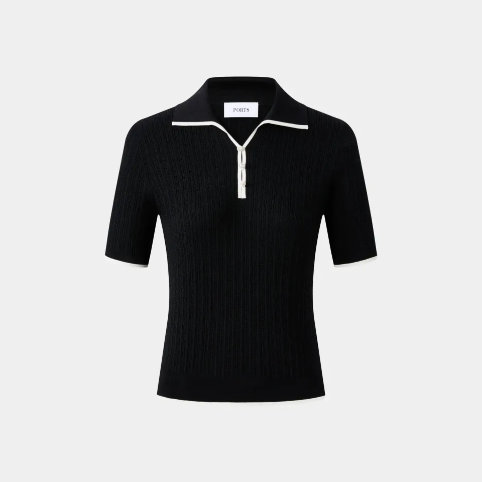 Ports 1961 Contrast Polo maglia nera con bordi