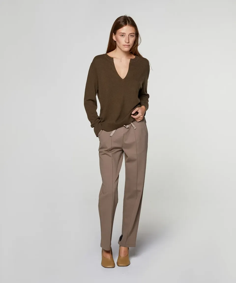 Rodier maglione cachemire donna collo tunisino kaki