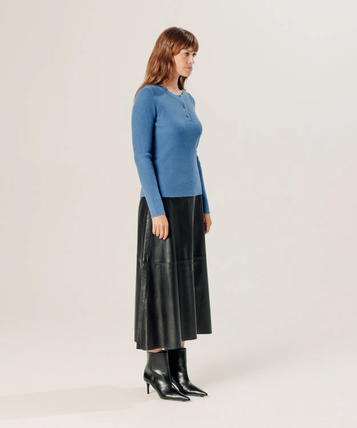 Rodier maglione cashmere collo tunisino blu azzurro
