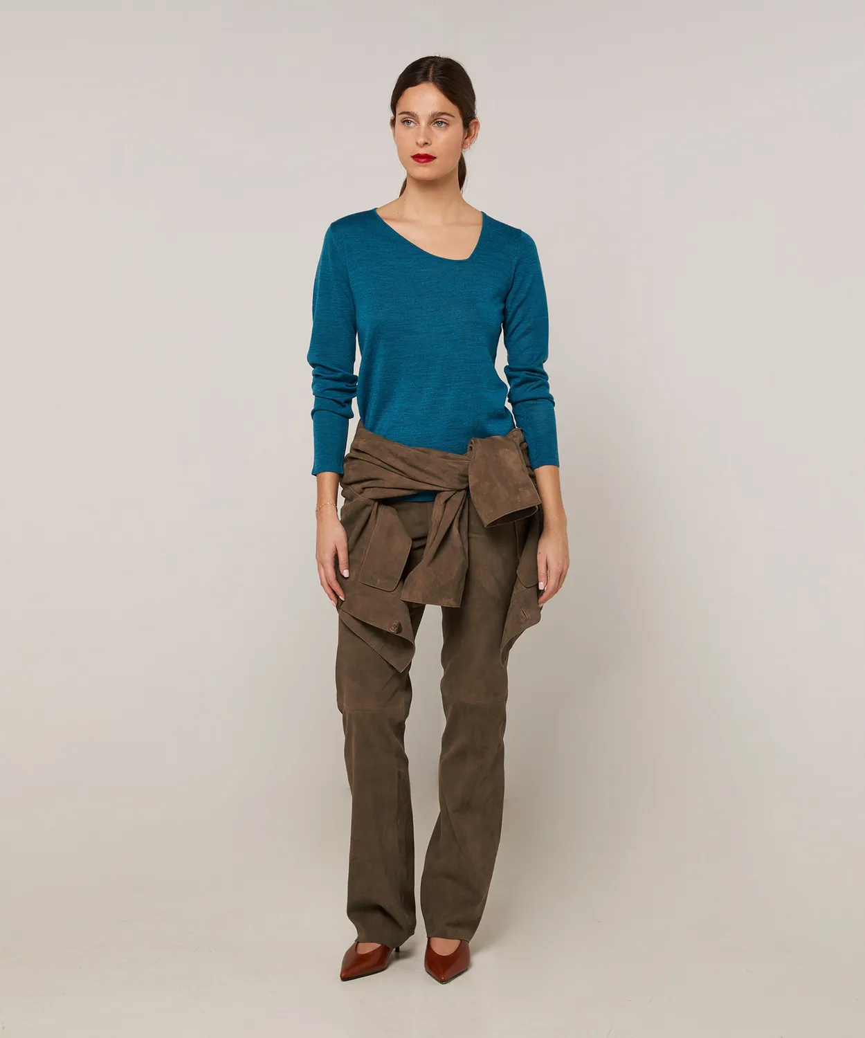 Rodier Scollo Asimmetrico maglione blu pavone