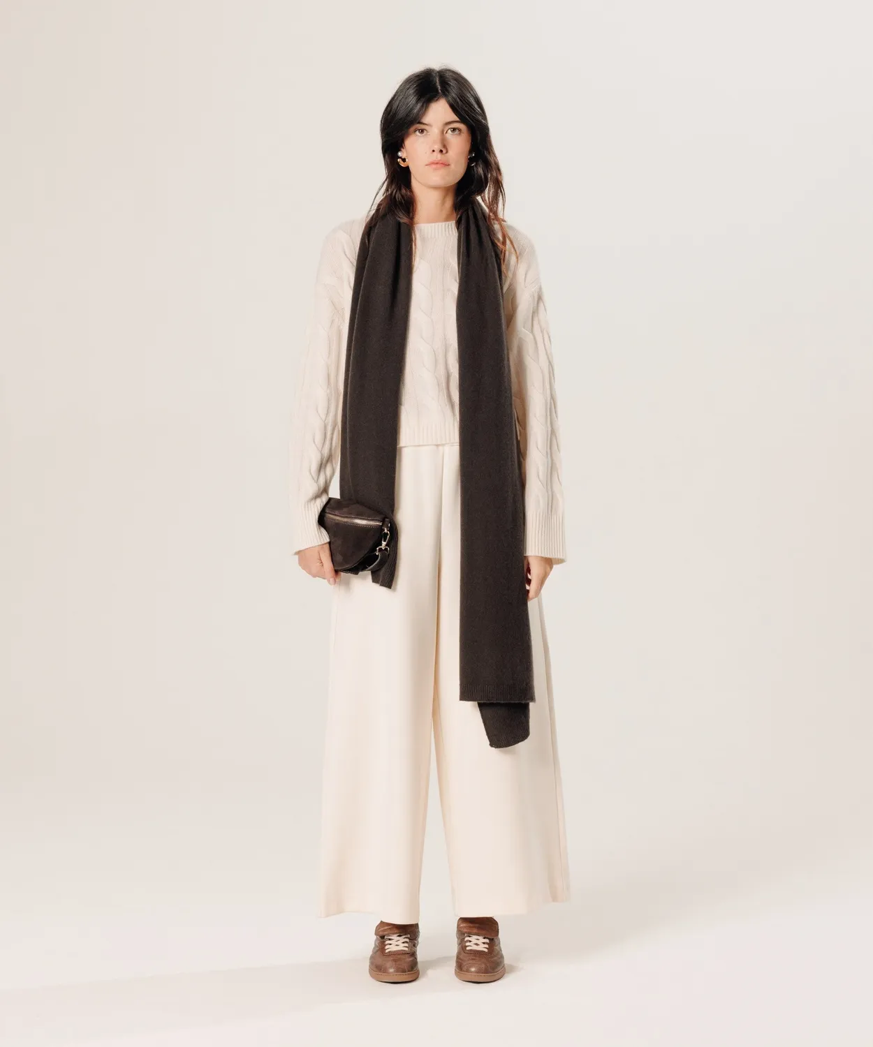Rodier maglione corto cashmere trecce donna bianco ecru