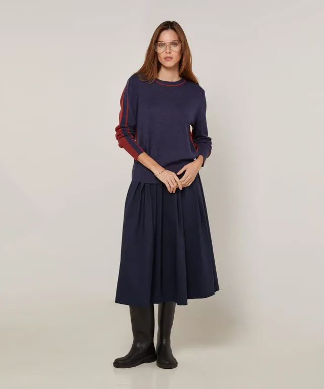 Rodier Maglione Girocollo Bicolore Denim Blue