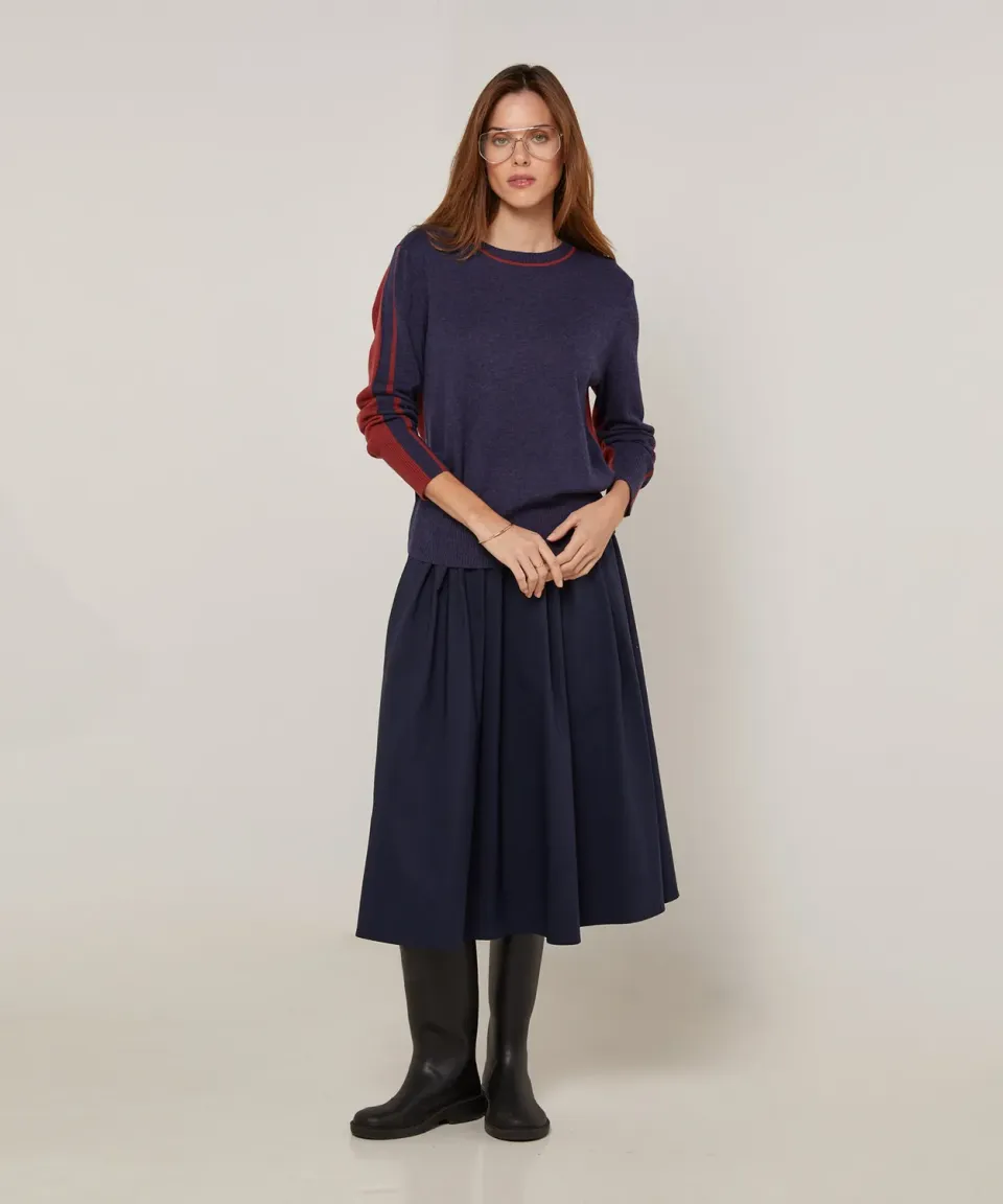 Rodier Maglione Girocollo Bicolore Denim Blue