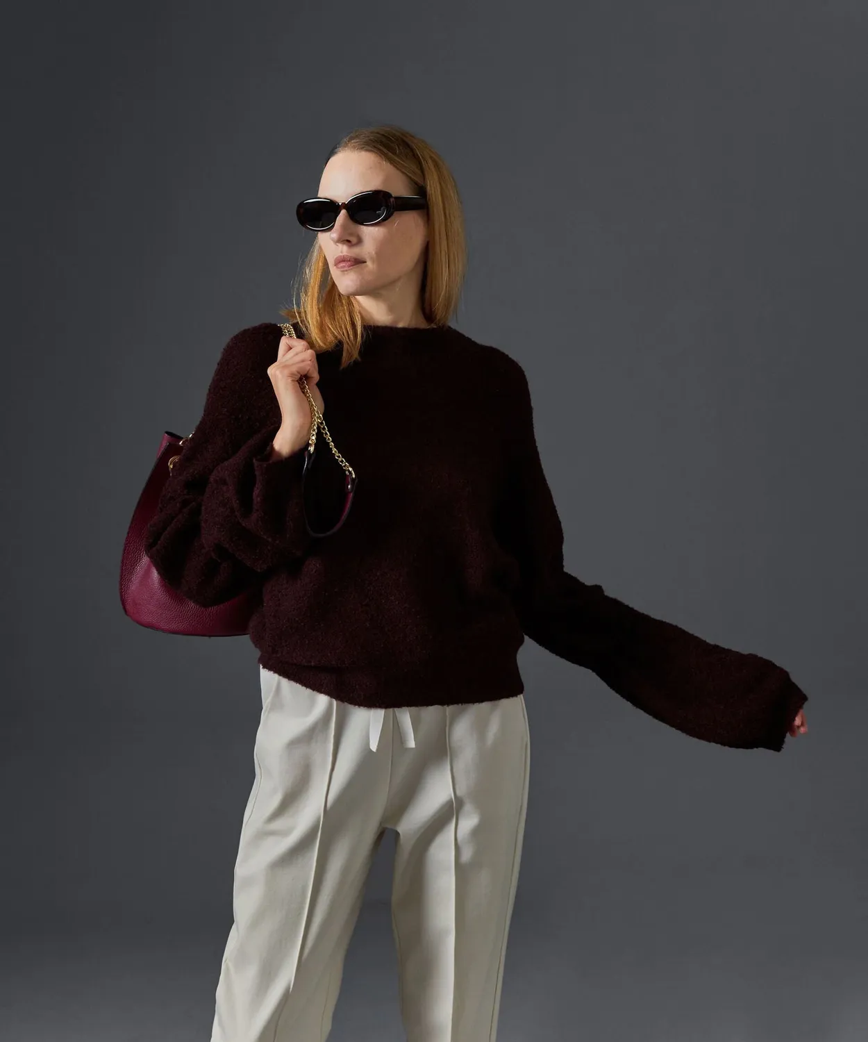 Rodier Maglia Corta Collo Alto Bordeaux Maniche Sbuffo