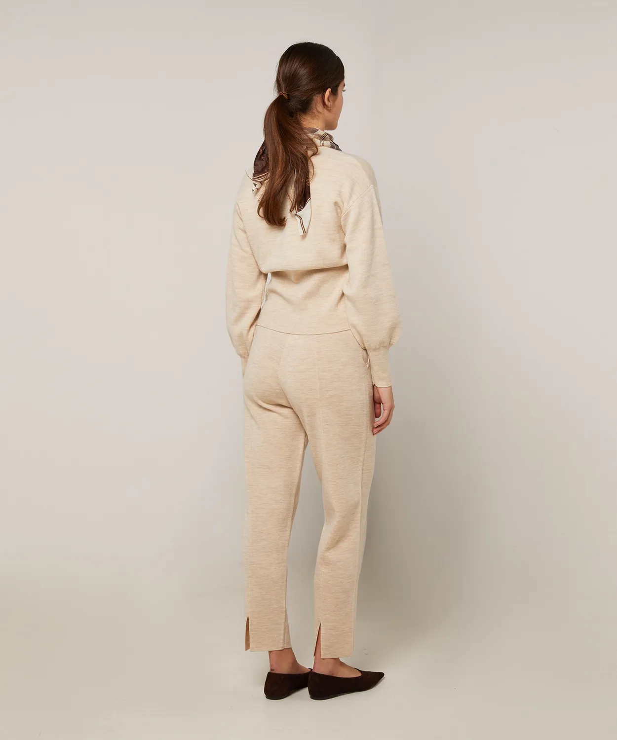 Rodier Pantaloni dritti lana Milano beige screziato