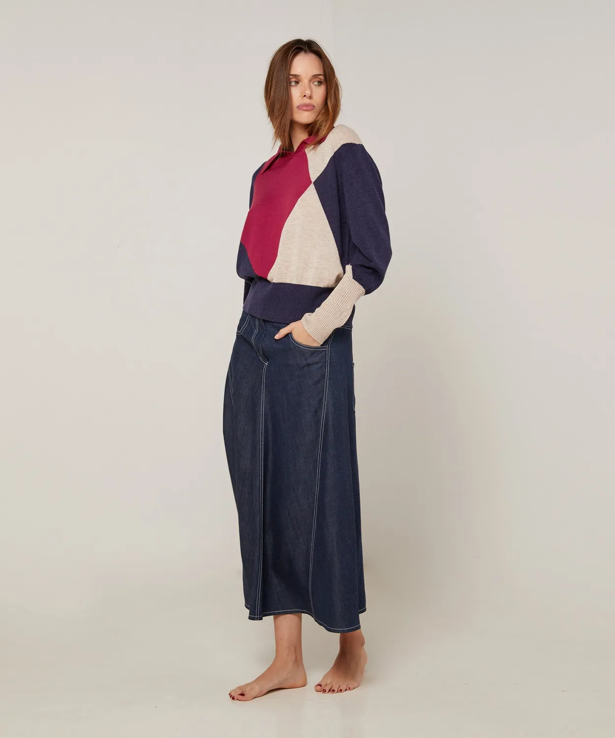 Rodier Maglia Dolcevita Colorblock Grenat M