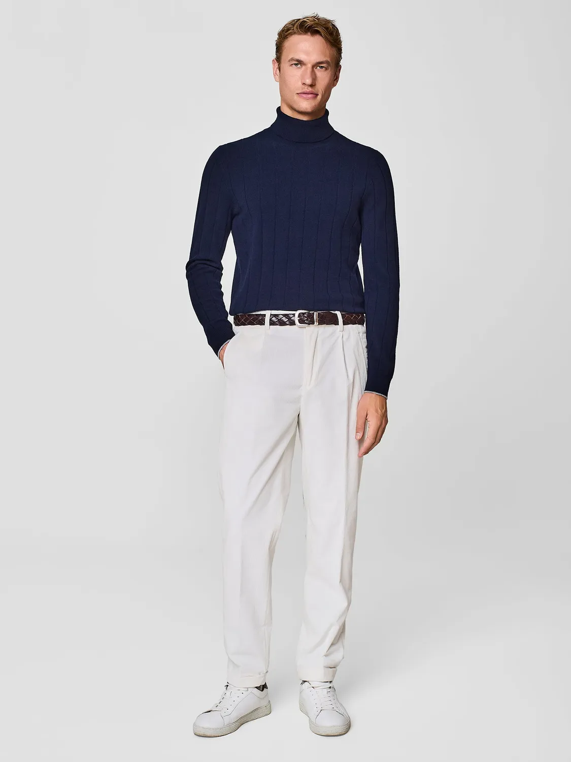 Paul Taylor Dolcevita Maglia Cashmere Lana Blu Costa Piatta