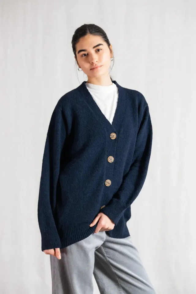 Jyoti Iquitos Blue cardigan lungo baby alpaca blu