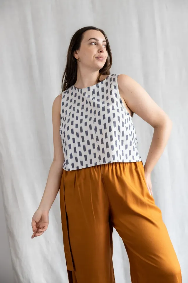 Jyoti Kiran top cotone bianco ikat taglia S