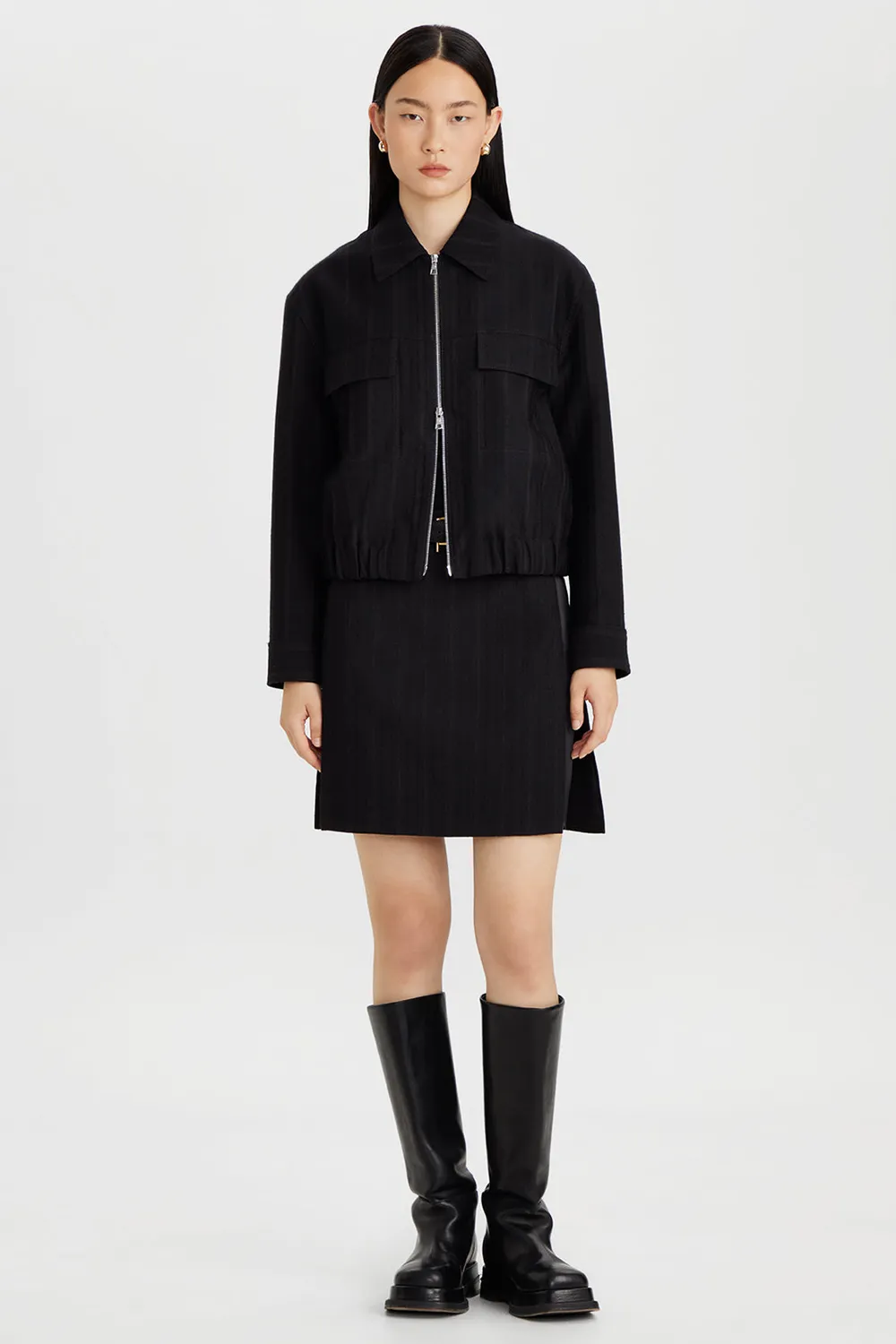 PORTS 1961 Belted Pinstripe gonna mini nera lana