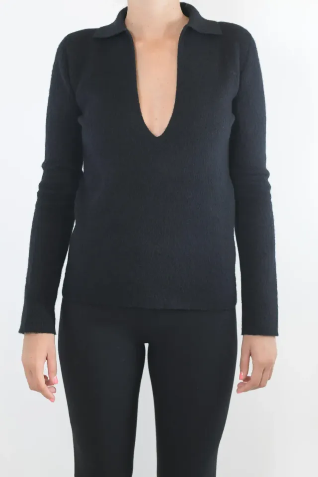 Jil Sander polo maglia lana vergine nera 34 36