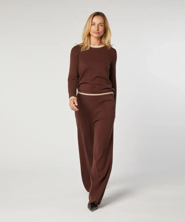 Rodier pantaloni maglia larghi marrone donna