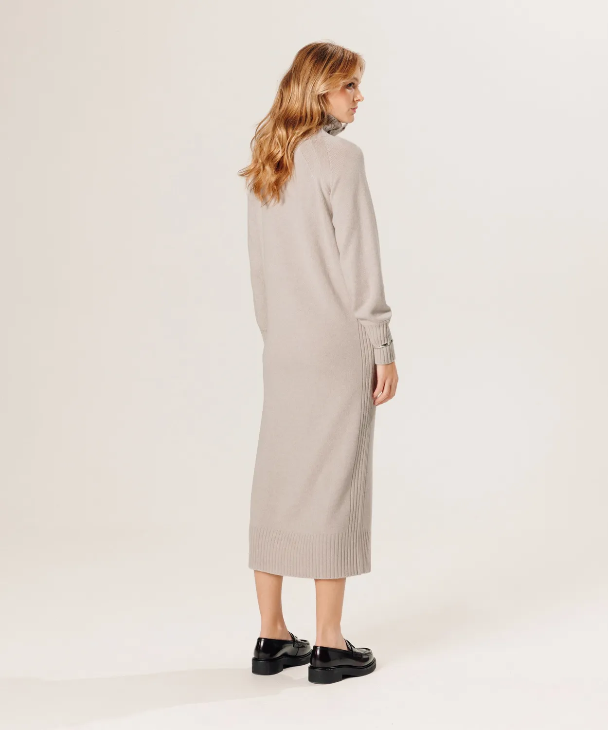 Rodier Abito lungo maglia lana merino bianco collo alto