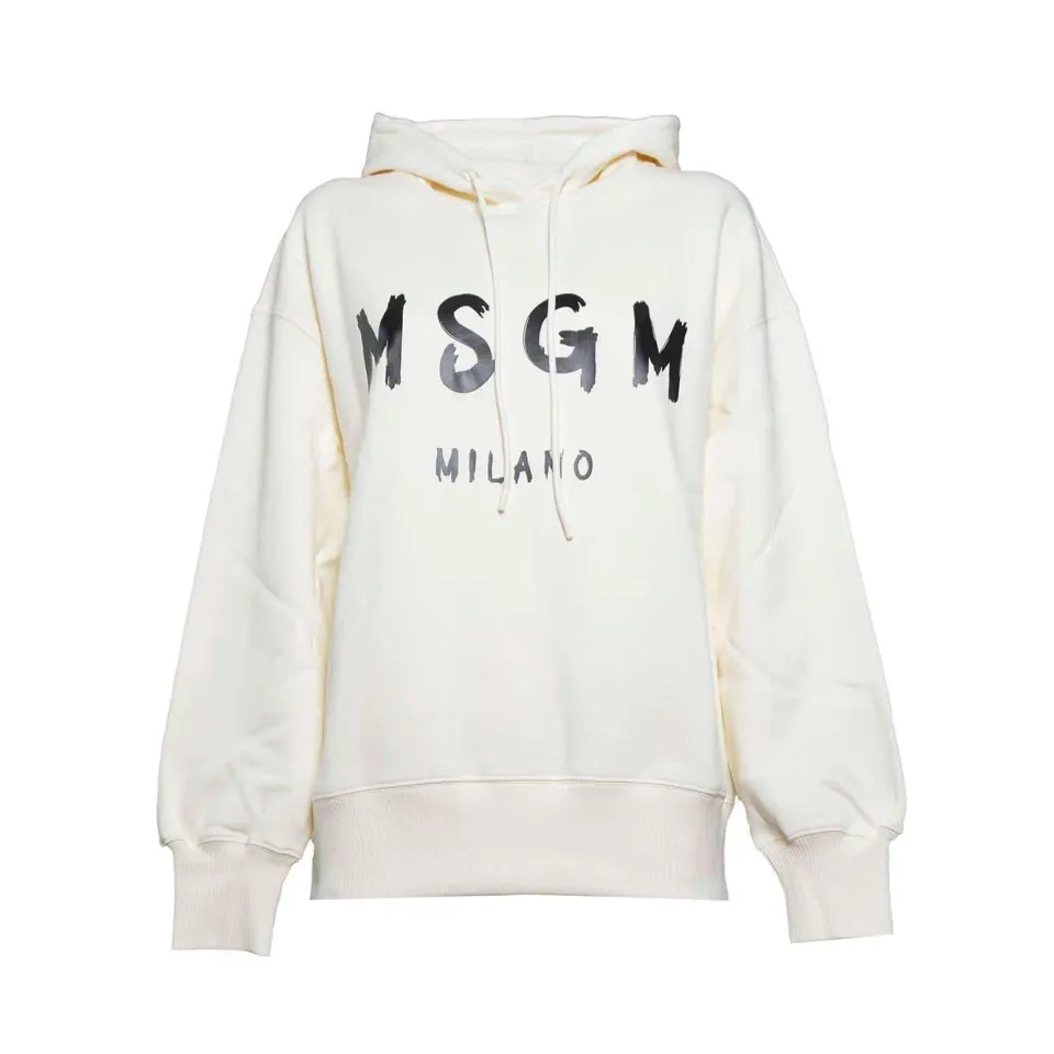 MSGM 2000MDM515200001 felpa cappuccio panna logo pennello