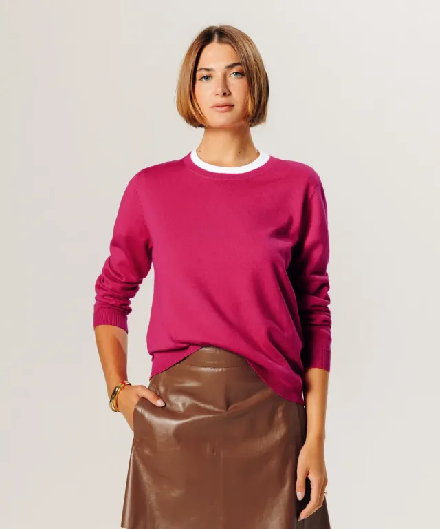 Rodier maglione girocollo lana merino rosa 100% merino