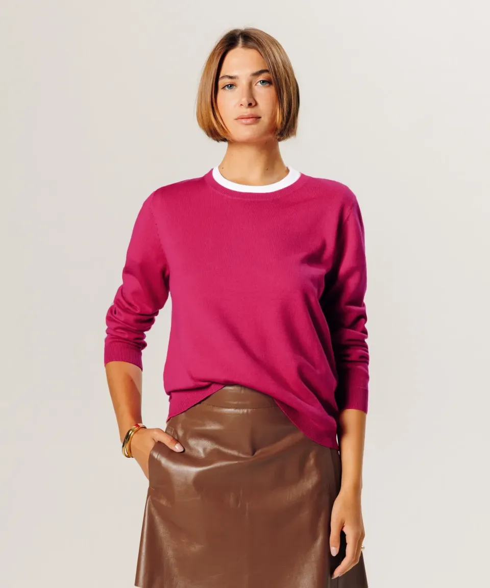 Rodier maglione girocollo lana merino rosa 100% merino