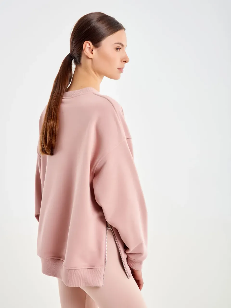 Vicolo felpa girocollo blush zip laterali cotone