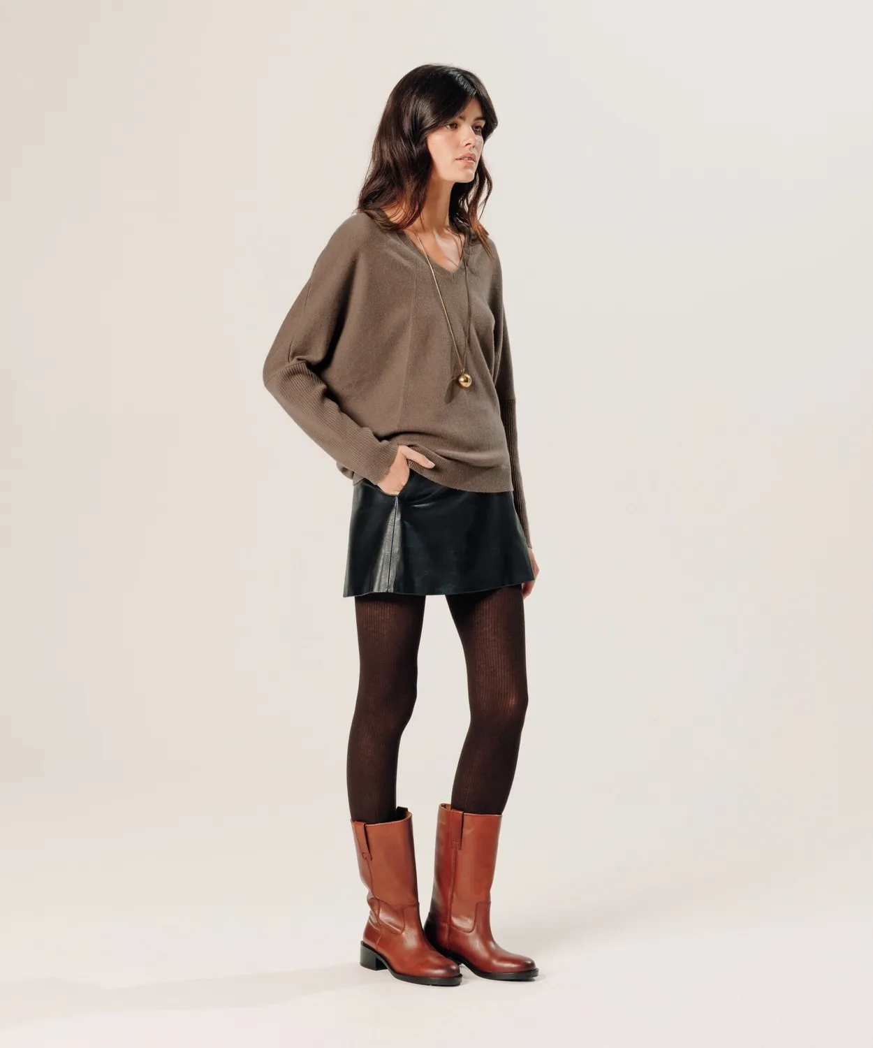 Rodier maglione oversize cashmere scollo V havana
