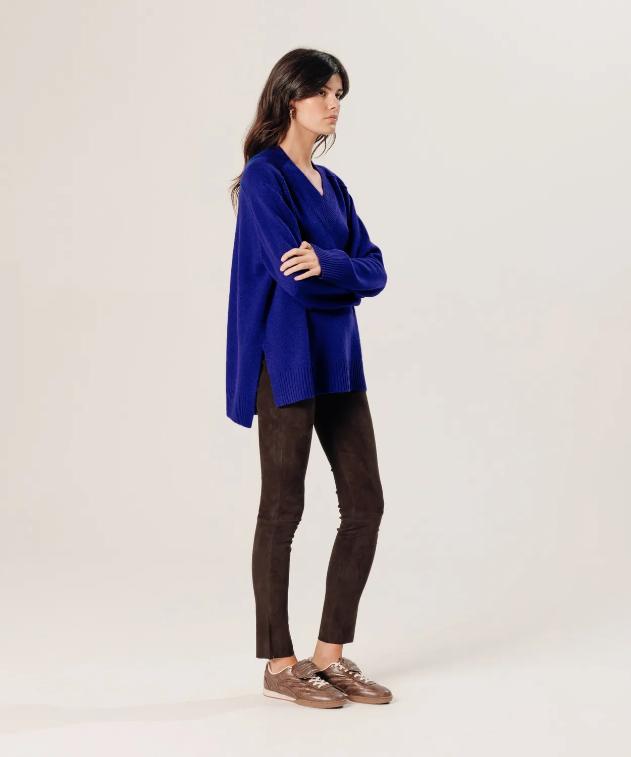 Rodier Maglione Cashmere Scollo V Oversize Blu Oltremare