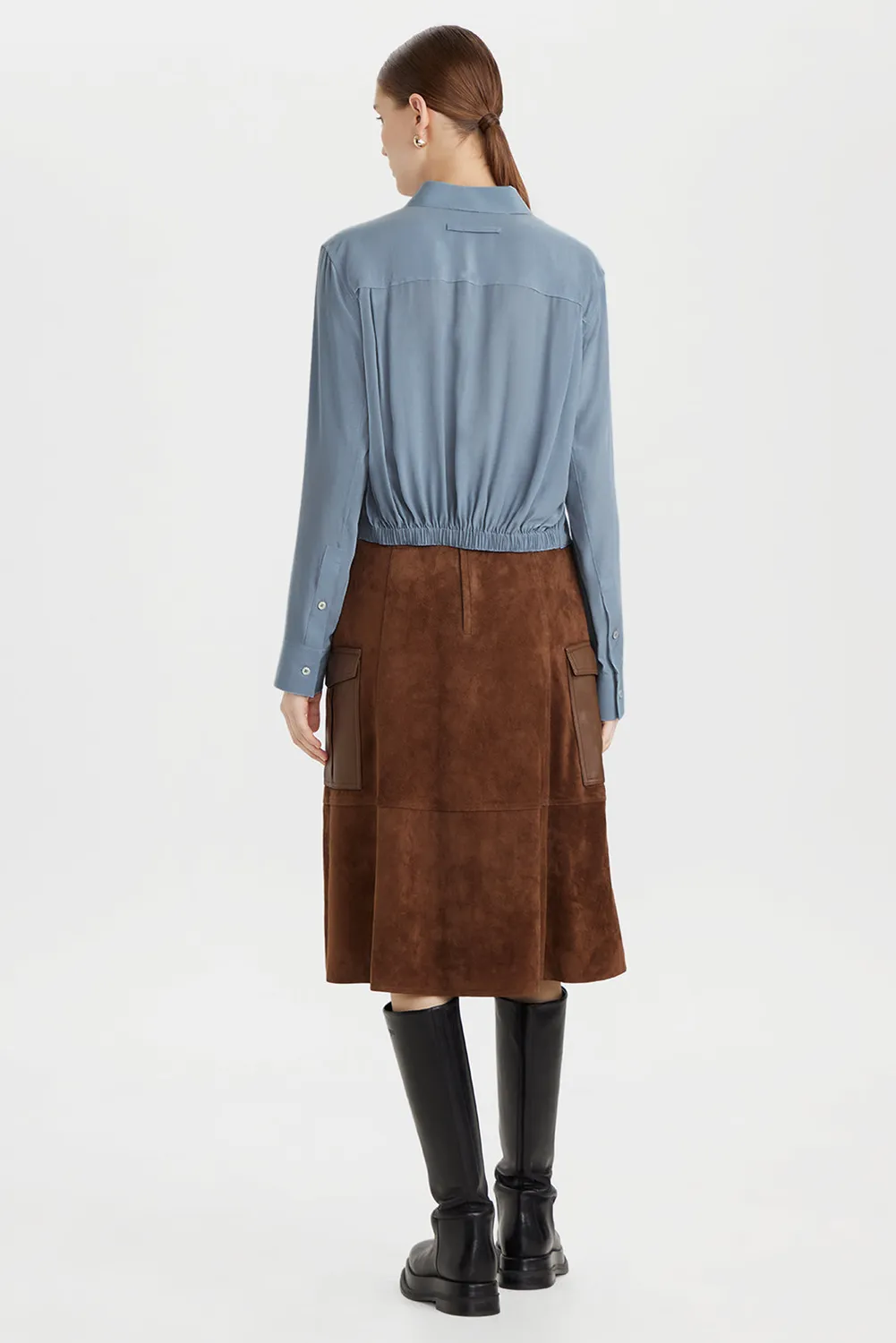 PORTS 1961 Cupro camicia cropped azzurra cupro