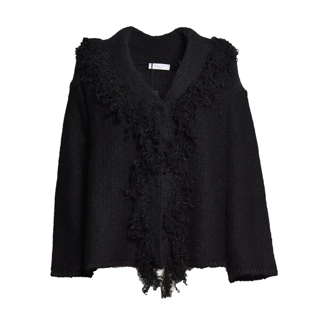 Charlott 806500 cardigan nero in lana collo sciallato