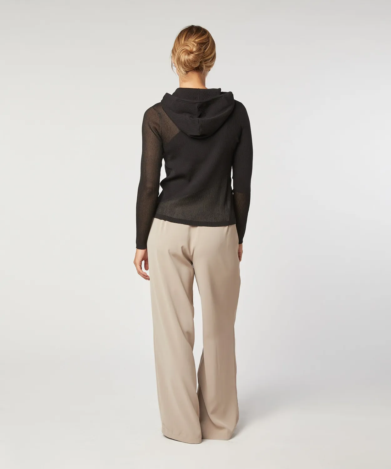 Rodier Felpa Donna con Cappuccio Lana Nera Trasparenze