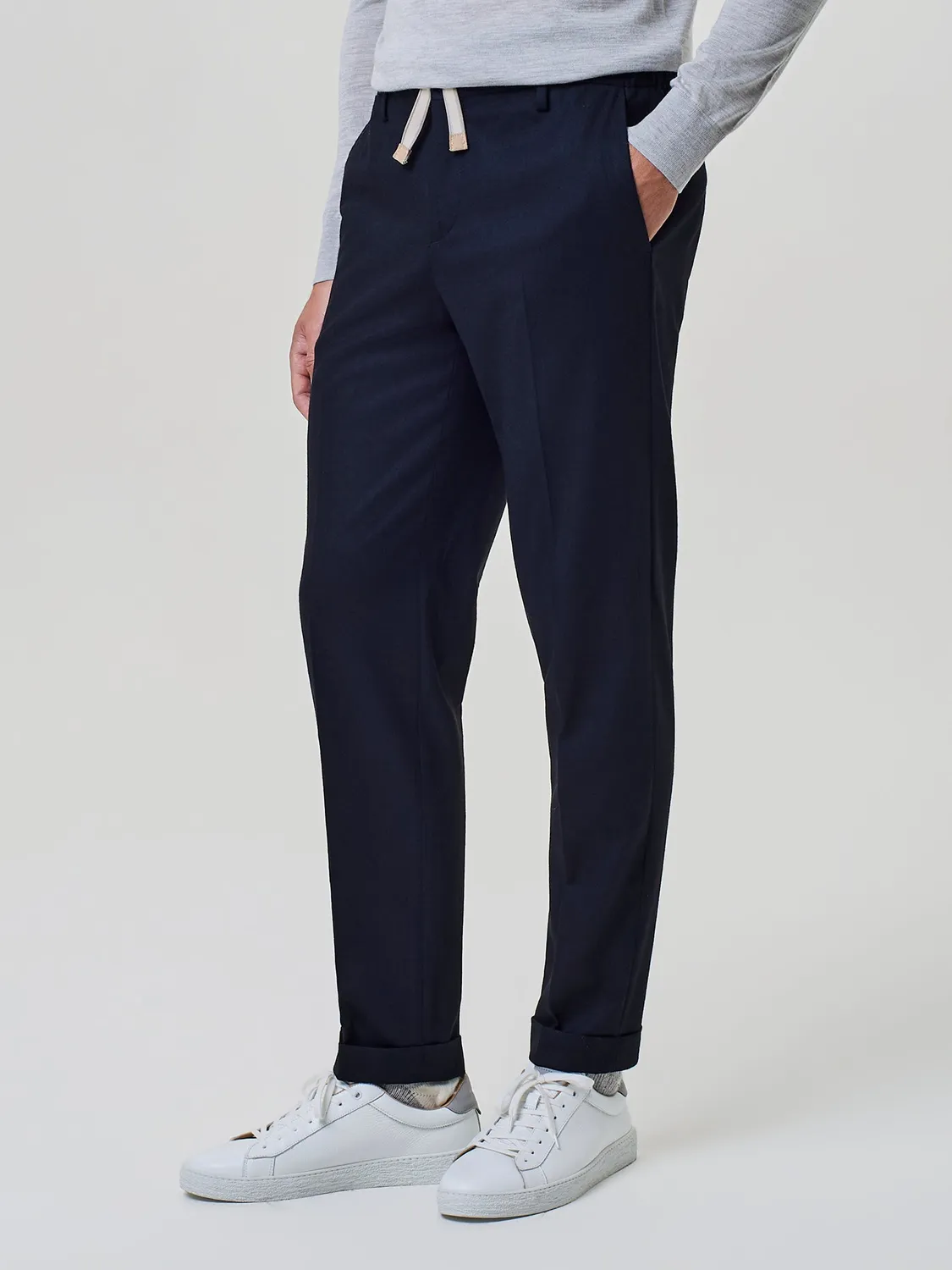 Paul Taylor Pantalone Flanella Misto Lana Blu Coulisse