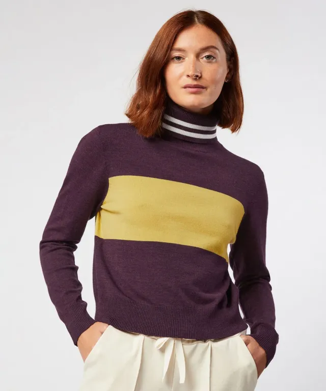 Rodier maglia corta bicolore collo alto melanzana