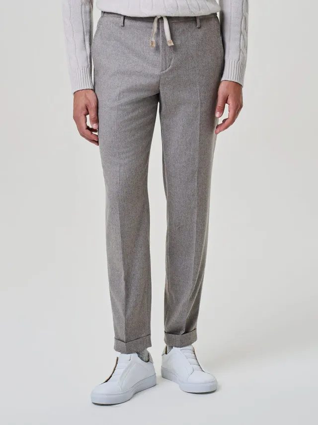 Paul Taylor Pantalone Flanella Misto Lana Beige con Risvolto