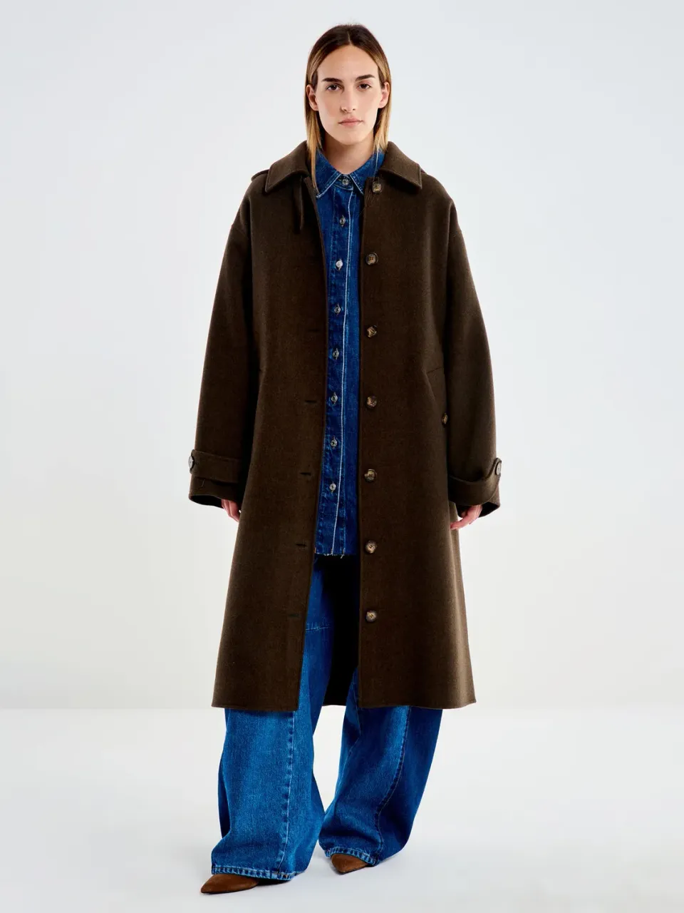 Vicolo cappotto lana lungo army con cappuccio