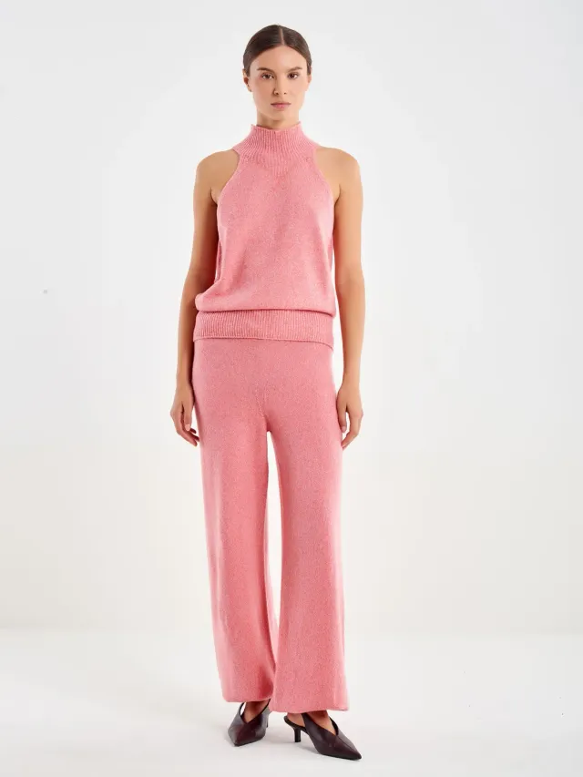 Vicolo Halter dolcevita rosa smanicato in lana taglia unica