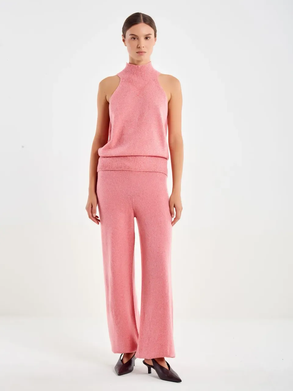 Vicolo Halter dolcevita rosa smanicato in lana taglia unica