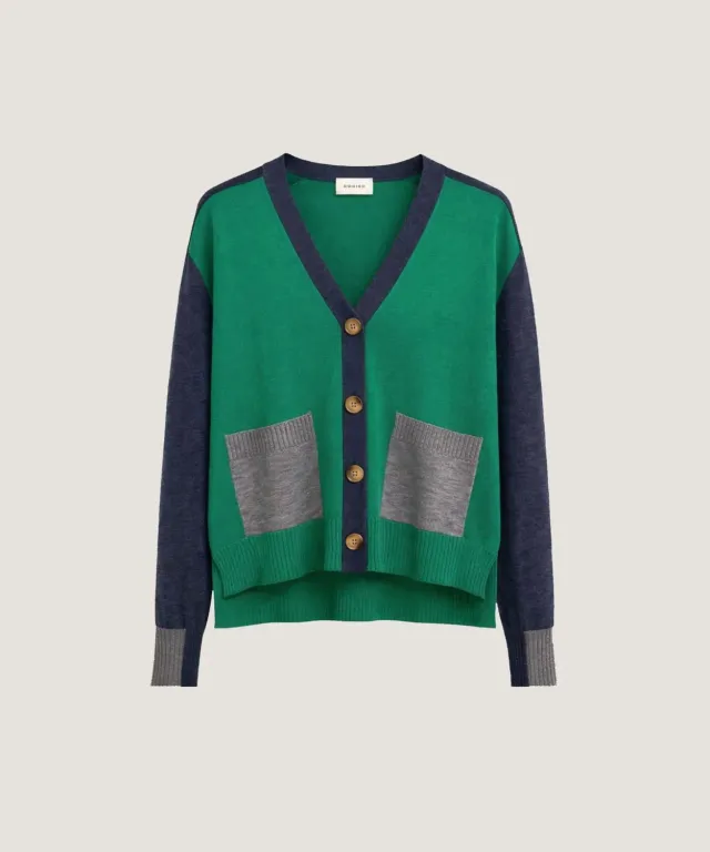 Rodier Gilet Tricolore Lana Merino Verde Smeraldo