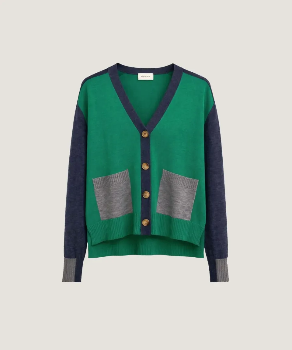 Rodier Gilet Tricolore Lana Merino Verde Smeraldo